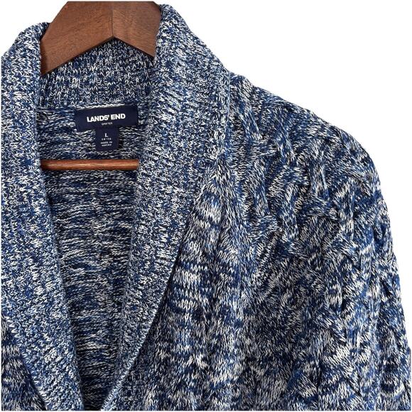 Lands’ End Women’s Cardigan Drifter Cable Knit Sweater Tunic Blue Size Large - Picture 2 of 13